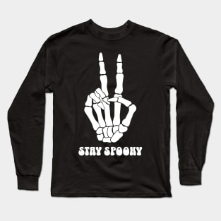 Skeleton Peace Sign Stay Spooky Hippie Halloween Long Sleeve T-Shirt